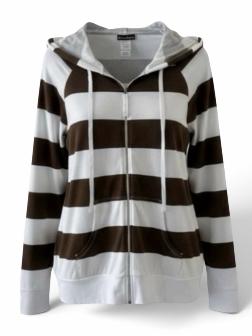 Tommy Bahama Brown and White Stripe Full Zip Hooded Jacket Size Large